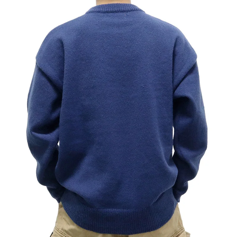 Men's Winter Sweater Casual Long Sleeve Printed Knit Men Sweaters Pullovers Autumn O-neck Knitted Pullover Men Blue Knitwears XL