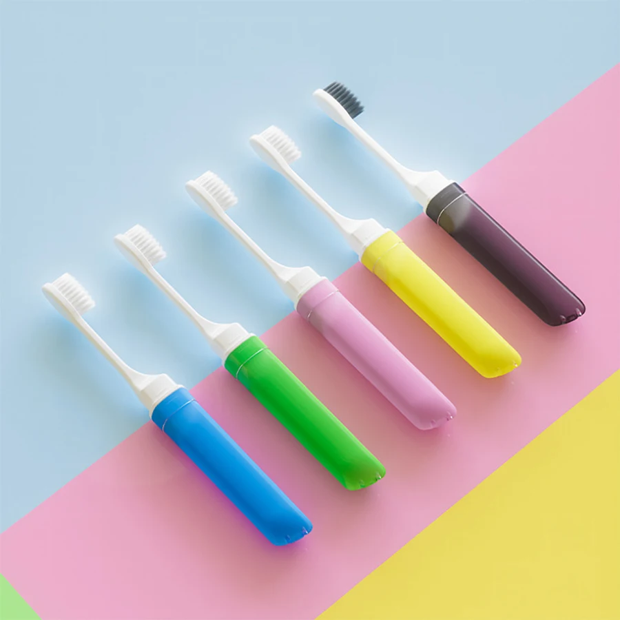 여행용 접이식 칫솔 - 여행용 독립형 휴대용 칫솔 - 다기능 미세하고 부드러운 모발 성인용 - 작은 머리 칫솔
