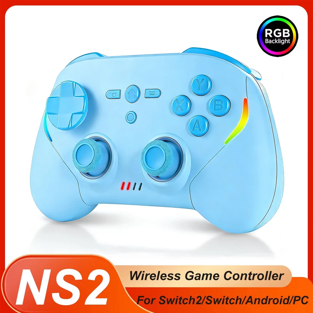 Controle Sem Fio Hall Effect para Nintendo Switch 1/2, Joystick Bluetooth para Android/iOS/PC, Controle de Jogo com Luz RGB