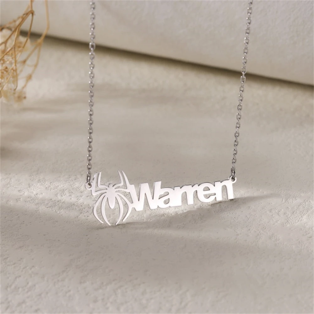

Unisex Custom Spider Name Necklace For Men Accessories Personalized Nameplate Birthday Gift for Kids Gothic Jewelry