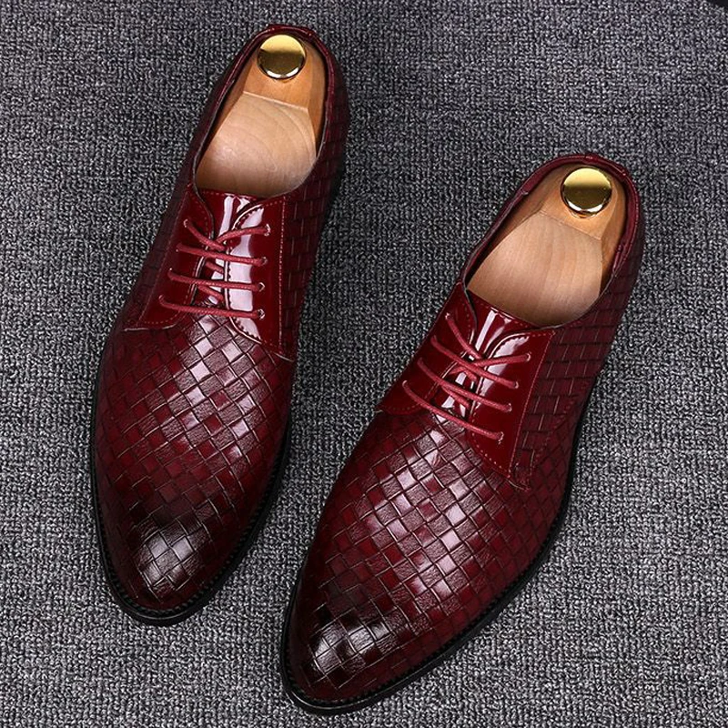 Formal Leather Shoes Men Dress Business Shoes Male Geometric Red Oxfords Party Wedding Casual Men's Flats Chaussure Homme