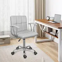 Home Office Desk Chair With Armrest And Wheels, Modern Pu Leather Mid-Back Office Task Chair, Height Adjustable Swivel Computer 2