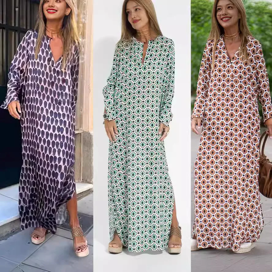 

Модное платье с V-образным вырезом и длинным рукавом