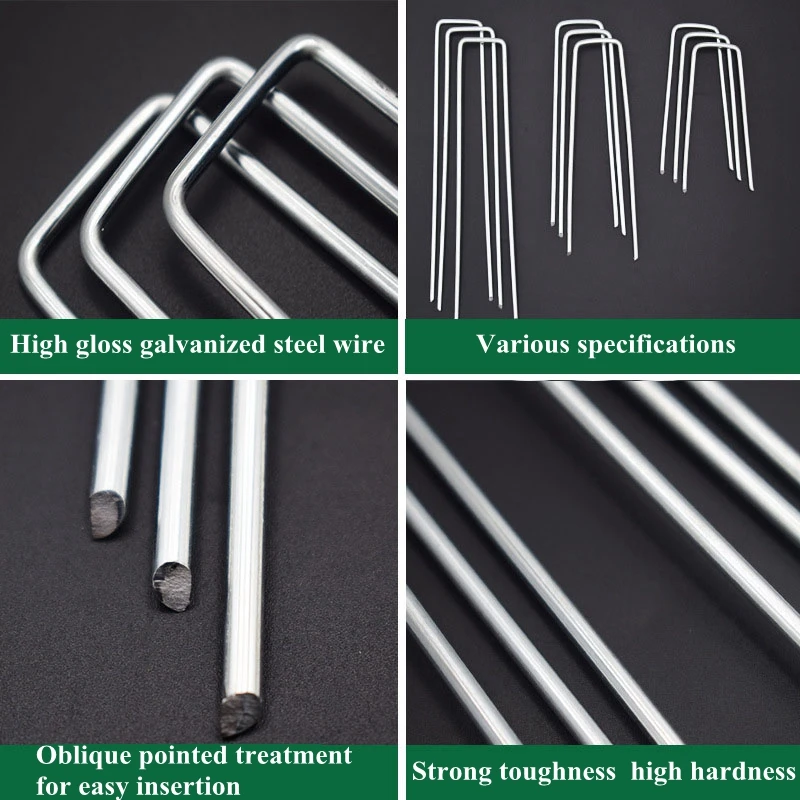 50Pcs U-Shaped Staples Garden Stakes Pins Galvanized Ground Nail Film Fixed Pegs Greenhouse Tent Hooks Lawn Plant Fixation Tools
