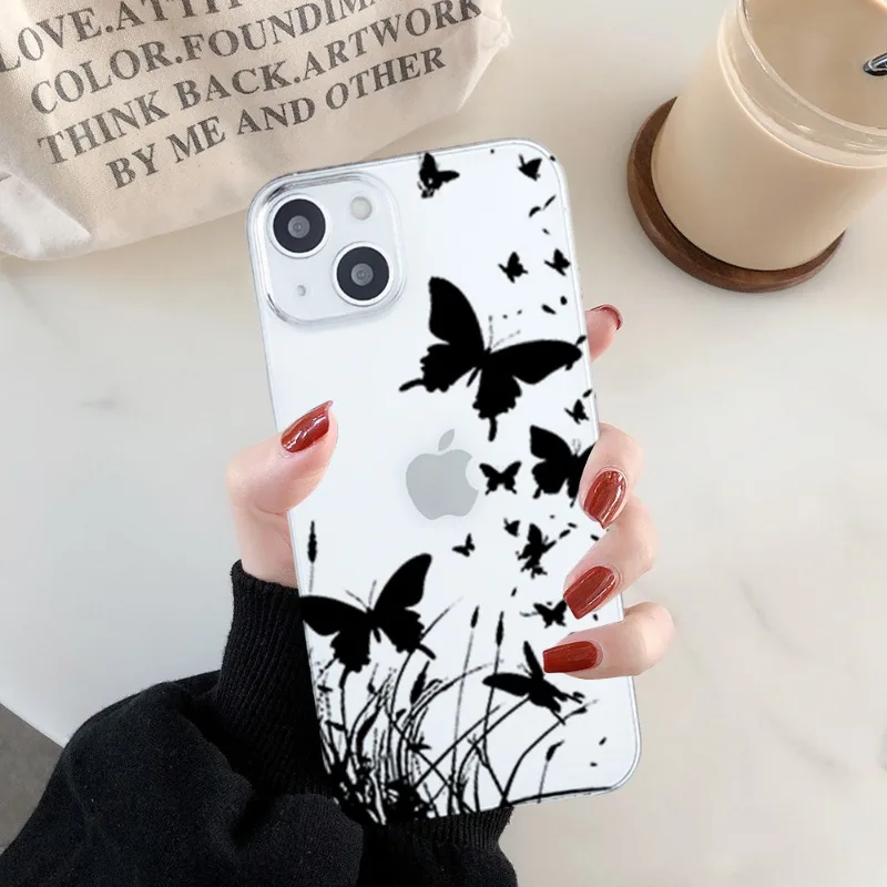 Cartoon Butterfly Couple Phone Case For IPhone 15 Pro Max 11 12 13 14 Mini X XR 7 8 Plus SE2 Mobile Phone Shell Colorful Covers 6