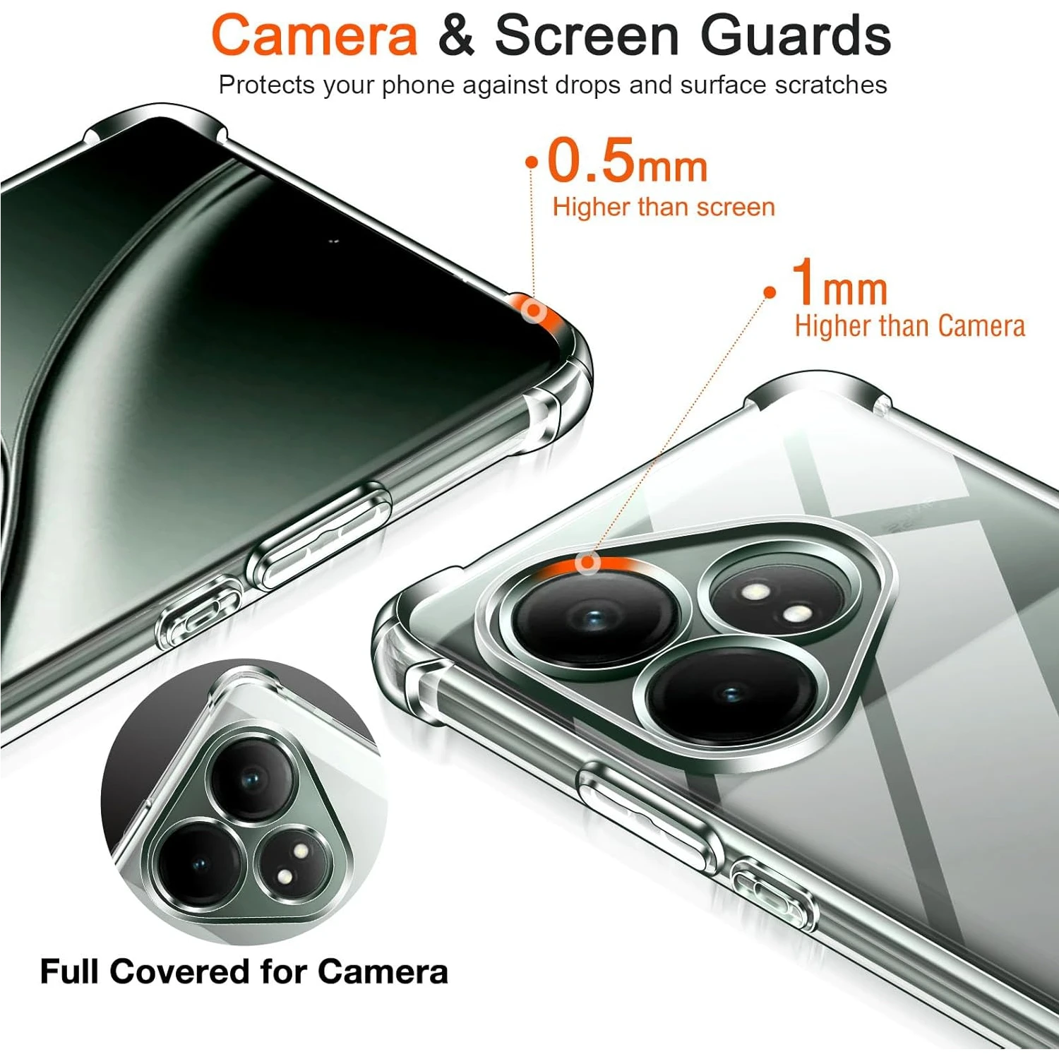 Shockproof Clear TPU Protective Phone Case with Four-Corner Reinforcement