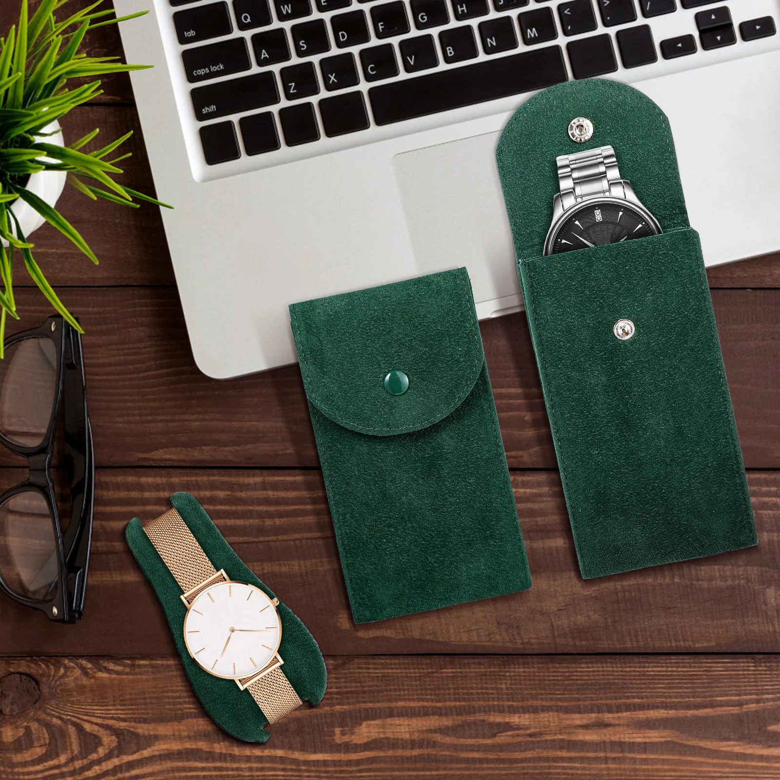 2 Pcs Watch Portable Case Pearl Fleece Bag Jewelry Pouch Travel Cases For Men Travelling