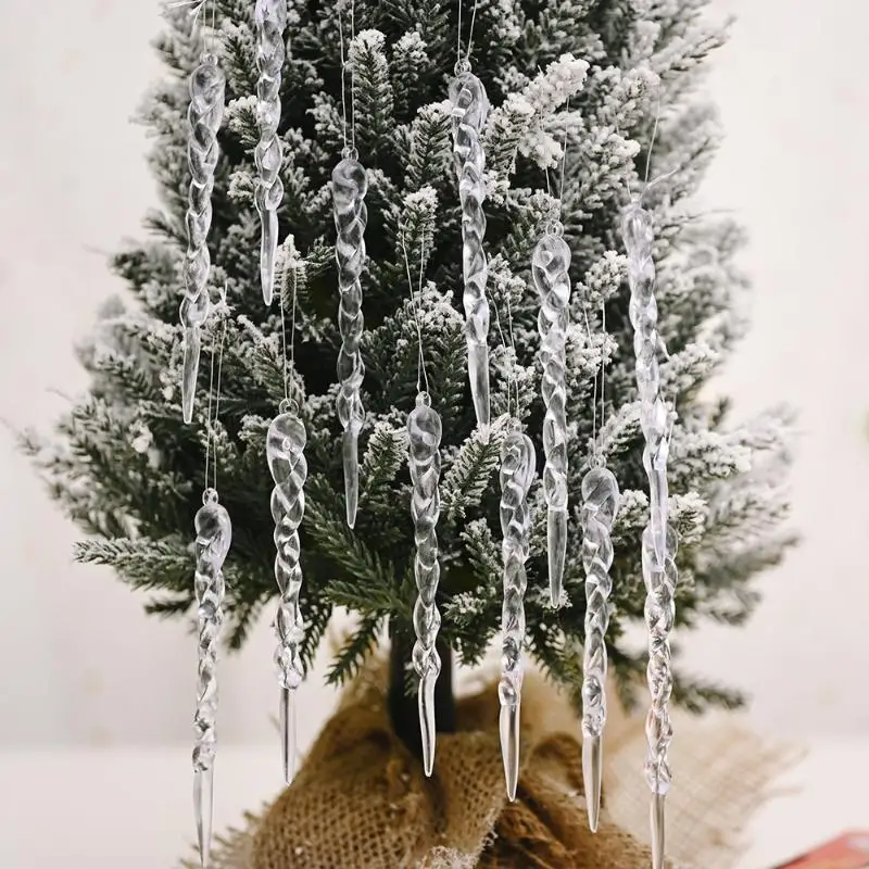 12Pcs 13cm Christmas Simulation Ice Xmas Tree Hanging Ornament Fake Icicle Winter Party Christmas New Year Decoration Supplies