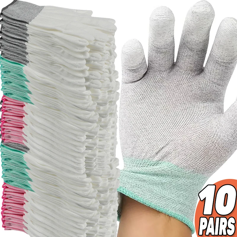 Antistatic Gloves 1/10pairs Pu Coated Palm Coated Finger Antiskid for Finger Protection