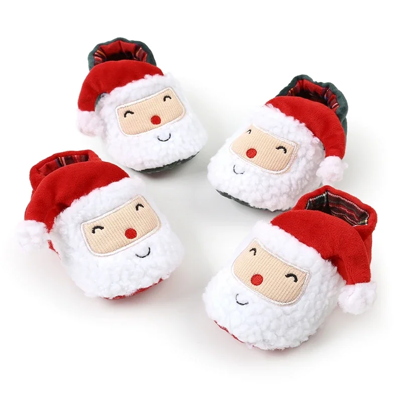 Infant Winter Snow Boots Christmas Cartoon Santa Claus Warm Baby Walking Shoes for Home, Party Wear