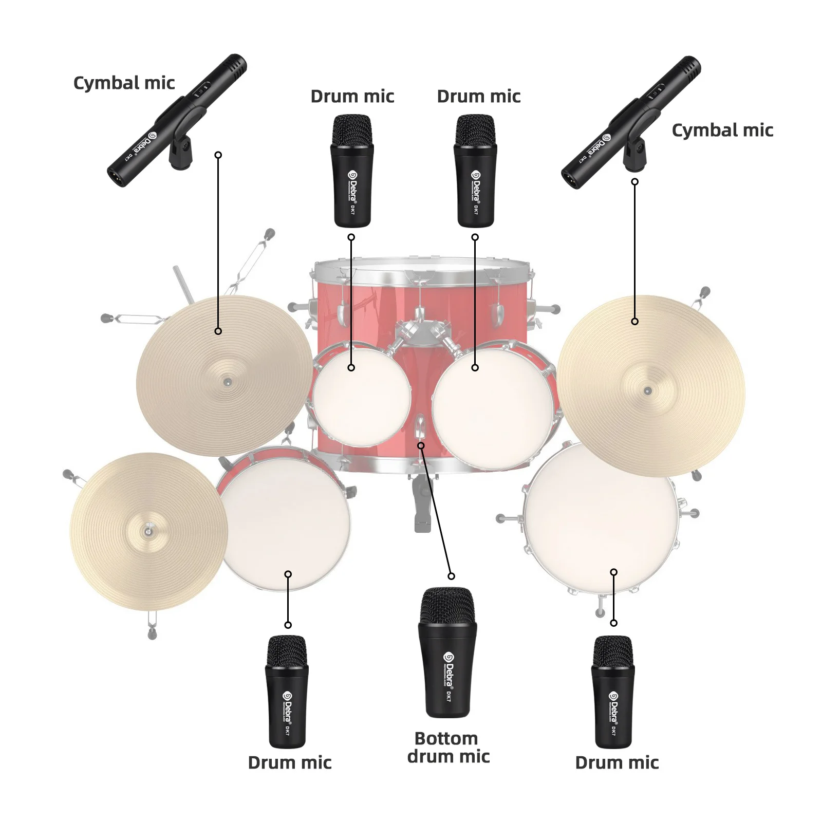 Debra DK7 Drum Microphone Set &ndash; Dynamic Metal Construction, XLR Plug, Clear Sound for Home Recording, Clubs, Rehearsal & Live G
