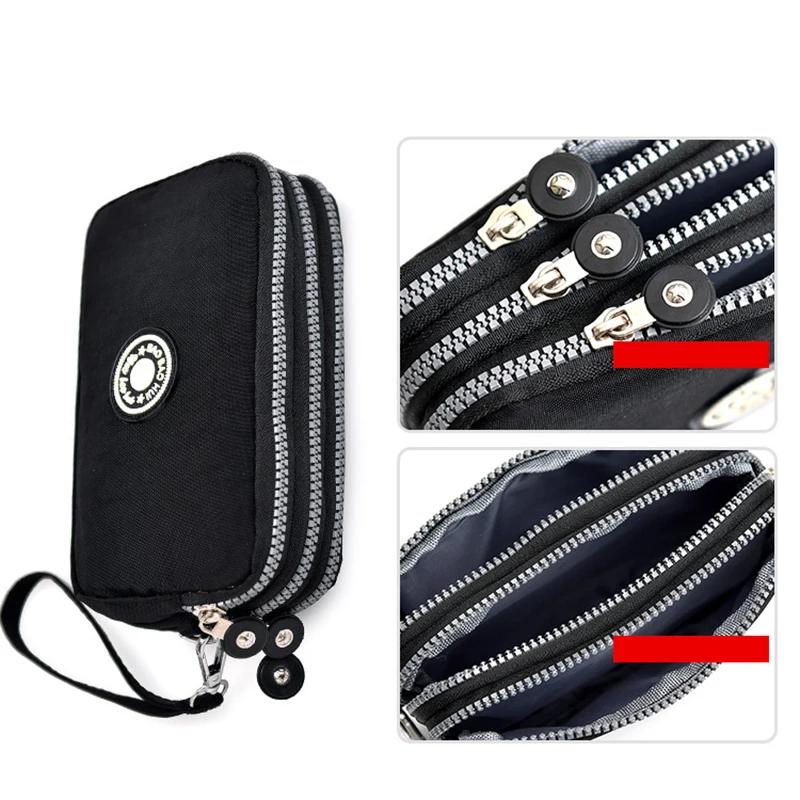 2024 New Coin Purse Women Small Wallet Washer Wrinkle Fabric Phone Purse Three Zippers Portable Make Up Bag Handbags 6