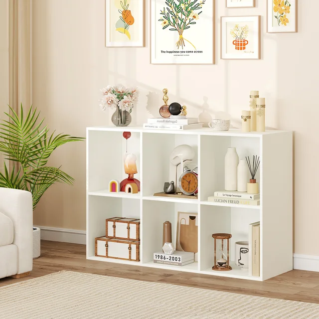 6-Cube Bookcase Modern 3-Tier Storage Organizer Horizontal Vertical Bookshelf