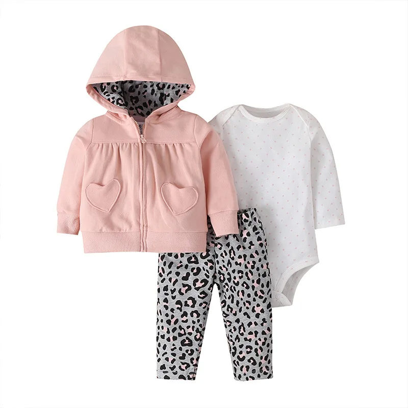 IYEAL Baby Clothes Set Cartoon Print Boy Girl Outfits Long Sleeve Hooded Sweatshirt+Romper+Pant Newborn Suits 3 pcs 6-24M Baby Clothing Set near me Baby Clothing Set