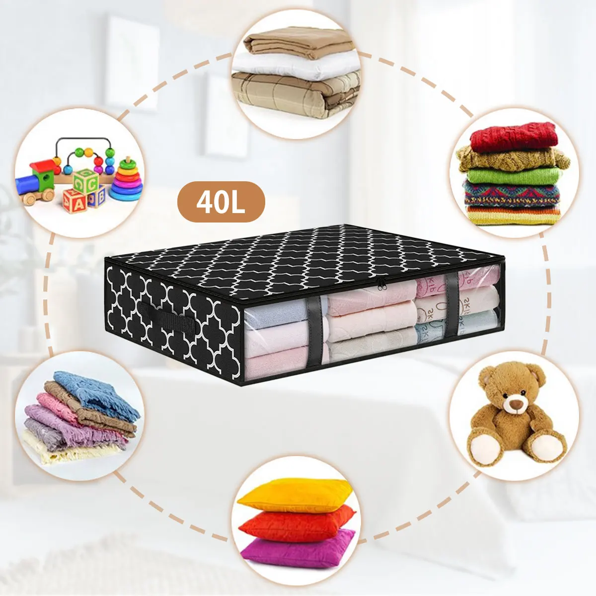 2Pcs Under Bed Storage Bags 40L Underbed Storage Containers with Reinforced Handles Zipper Non-Woven Storage Bins Foldable Stora 5