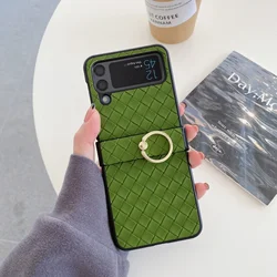 Retro Braid Shockproof Phone Case with Finger Ring Buckle and Bracket for Galaxy Z Flip 7 FE (Green)