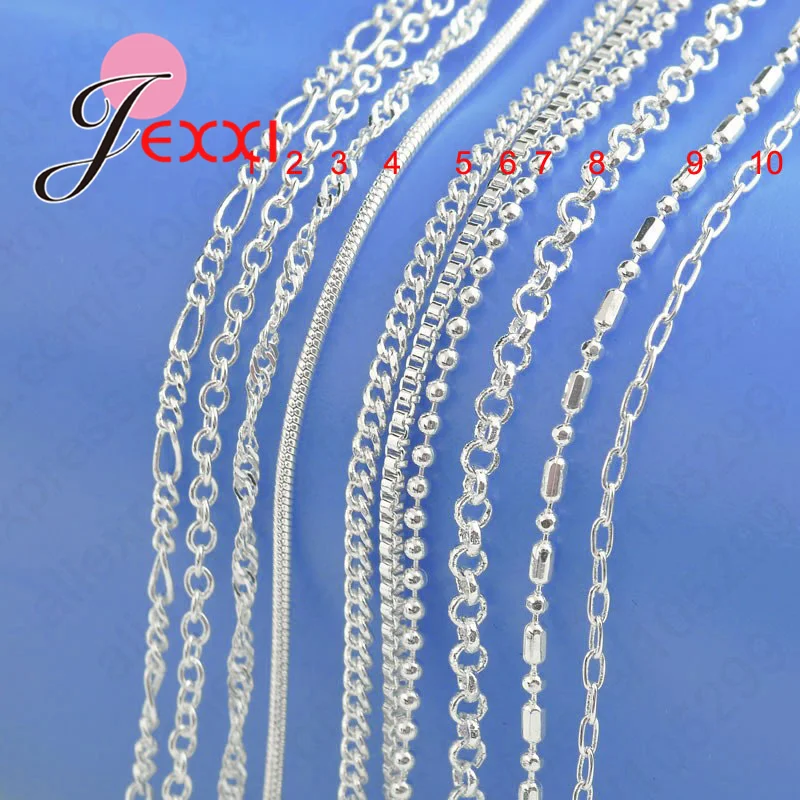 10Pcs/Lot 925 Sterling Silver Needle Chain Necklace with Lobster Clasps fit Men Women Pendant 10 Designs Style16-30 Inch