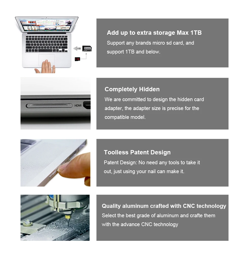 Baseqi para Lenovo Yoga900 Dell Inspiron7000 14 Polegadas Dell 7000 156 Polegadas 7560 Alumínio Adaptador de Cartão Micro sd - Imagem 4