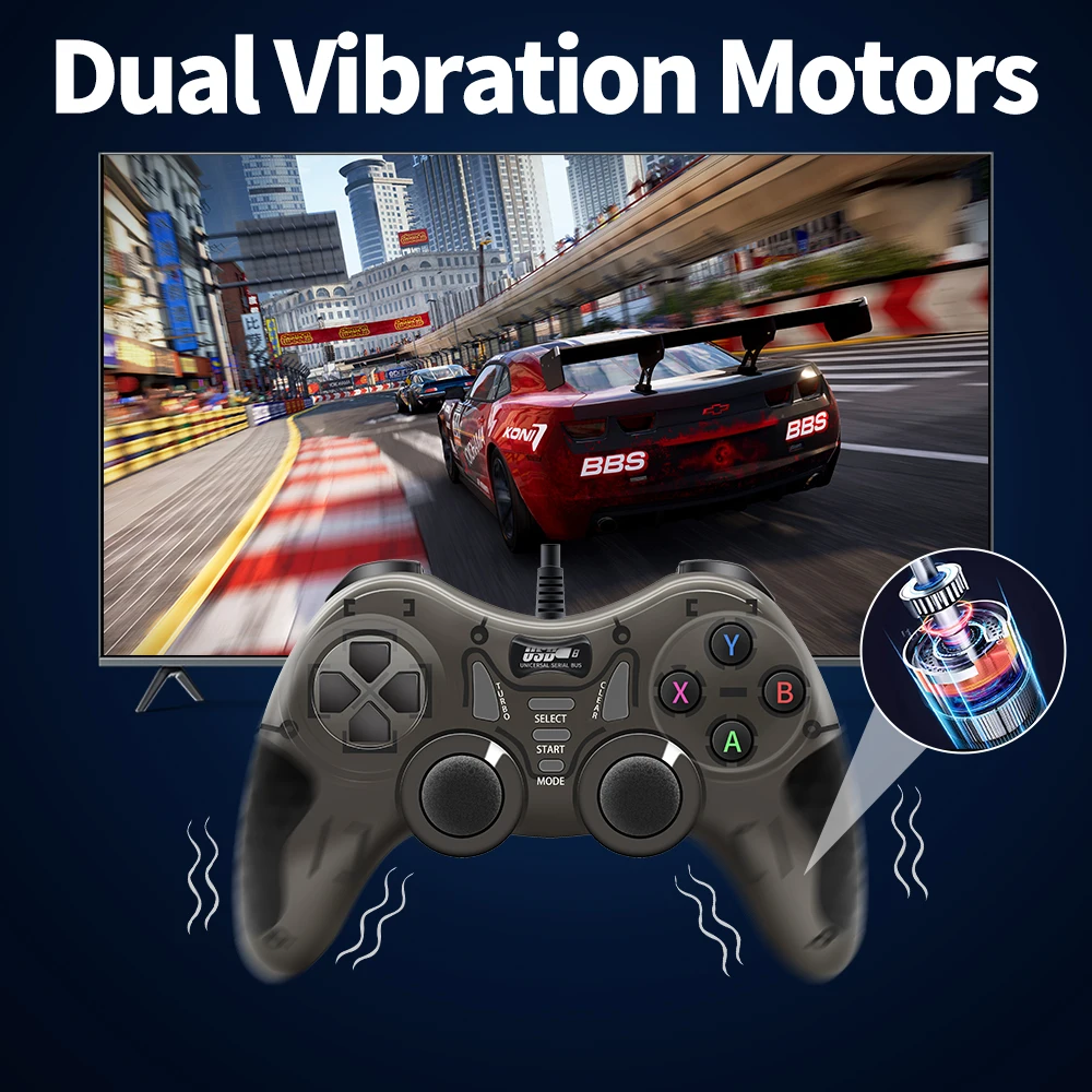 Wired Game Controller With 360° 3D Joystick For PS3/PS2/PS1/Steam/Game Console/TV/Laptop Gamepad With Vibration &Turbo Function - 4