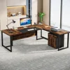 70.8-Inch Executive Desk with File Cabinet, Large L Shaped Computer Desk with Storage Cabinet, L Shaped Desk with Drawer Cabinet 1