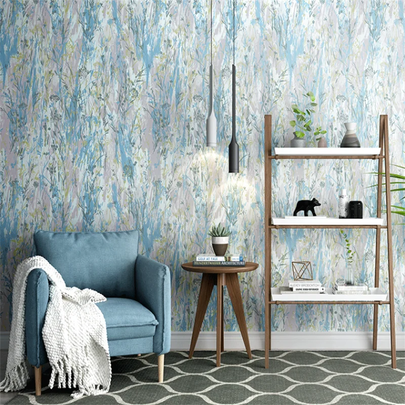 

Nordic garden flowers floral wallpaper American style retro living room bedroom background wall paper Green purple papier peint