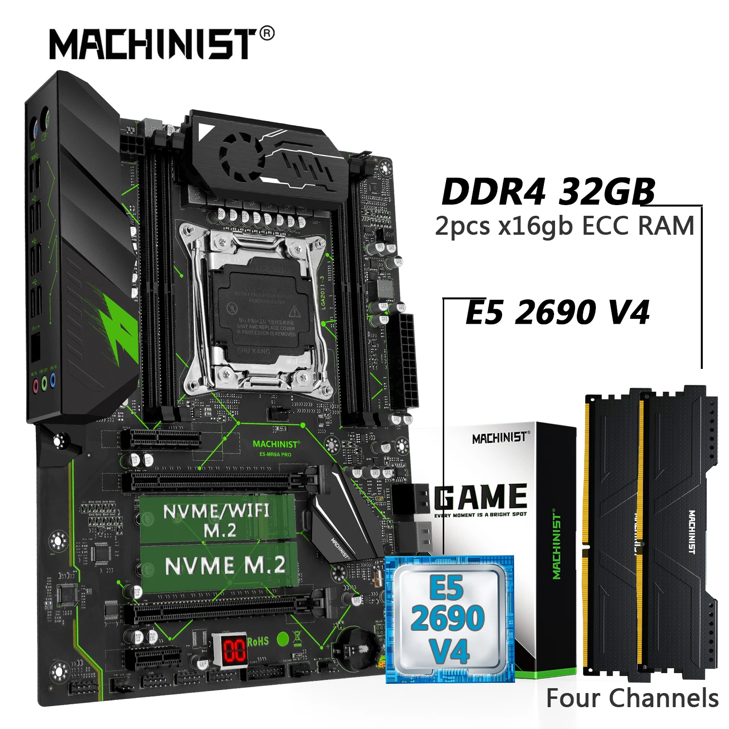 MACHINIST X99 Motherboard Combo LGA 2011-3 Xeon E5 2690 V4 Kit CPU DDR4 32G (2pcsx16G) RAM 2133MHz Memory NVME USB 3.0 MR9A PRO