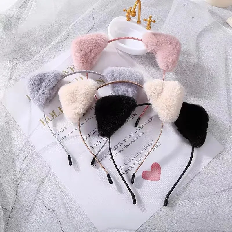 Anime Cosplay Cat Ears Headband for Women Cartoon Plush Hair Band Cute Face Wash Hair Hoop Headware Girls Hair Acces
