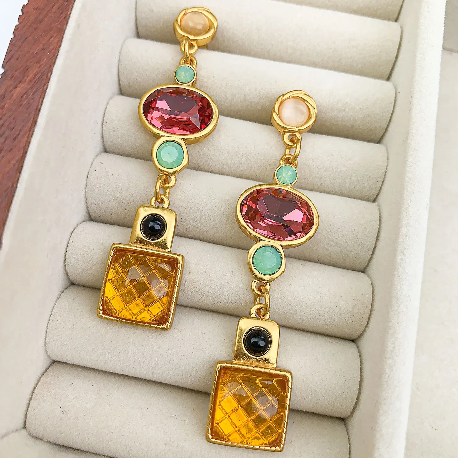 

New Colored Gemstone Inlaid Medieval Pendant Earrings European and American Fashion Women's Jewelry