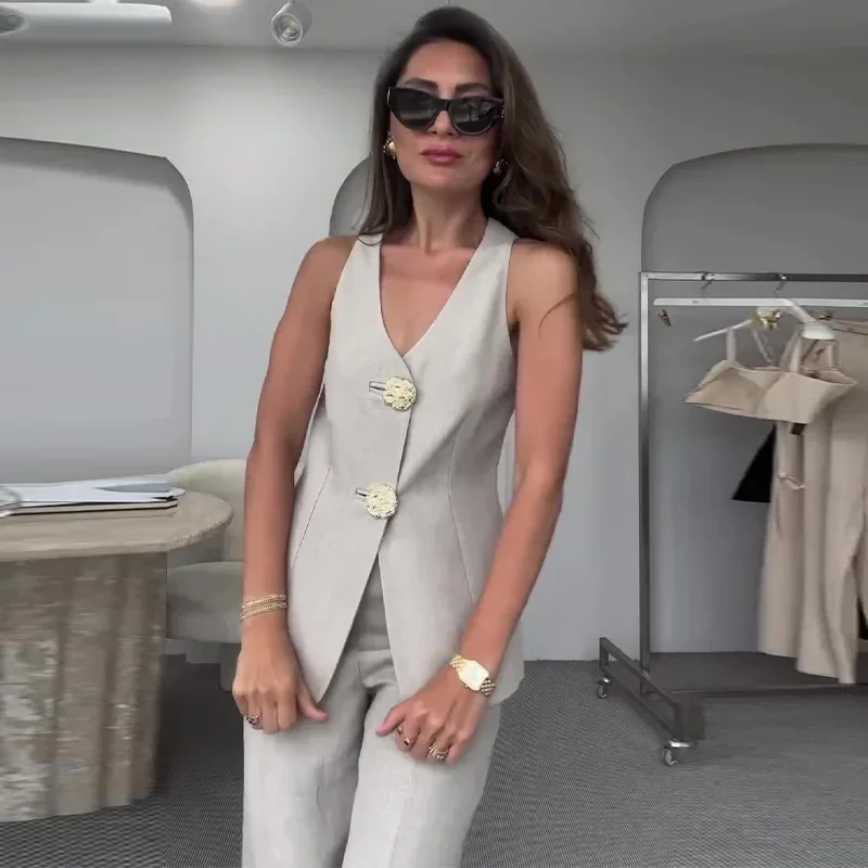 Chaqueta Sin Manga Chaleco De Traje Con Cuello En V Para Mujer, s