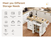 60" Mobile Kitchen Islands Rolling Trolleys Kitchen Island Table Drop Leaf Home Carts with Power Outlet Spice Towel Rack Trash 3