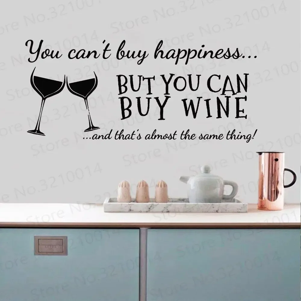 "You Cant Buy Happiness But You Can Buy Wine" Vinyl Wall Art Quotes Sticker Home Kitchen/ Bar Wall Decals Decorative PW333