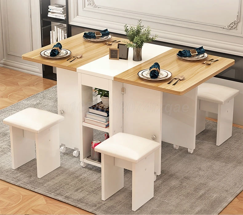 Folding Dining Table Movable Table Set 1.4m Round/ Square Table With Chair Set Furniture For Dining Room Apartment Living Room