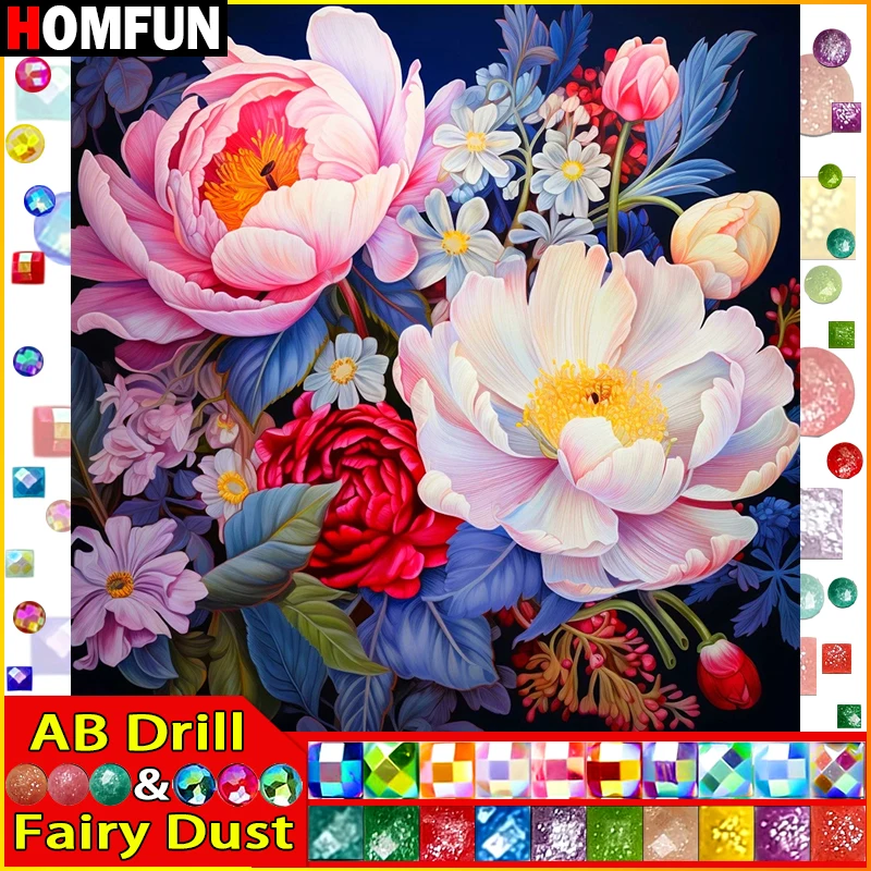 

HOMFUN Fairy Dust 5D Diy Diamond Painting Cross Stitch "Flower Peony" Home Decor Full Rhinestones Inlay Diamond Embroidery