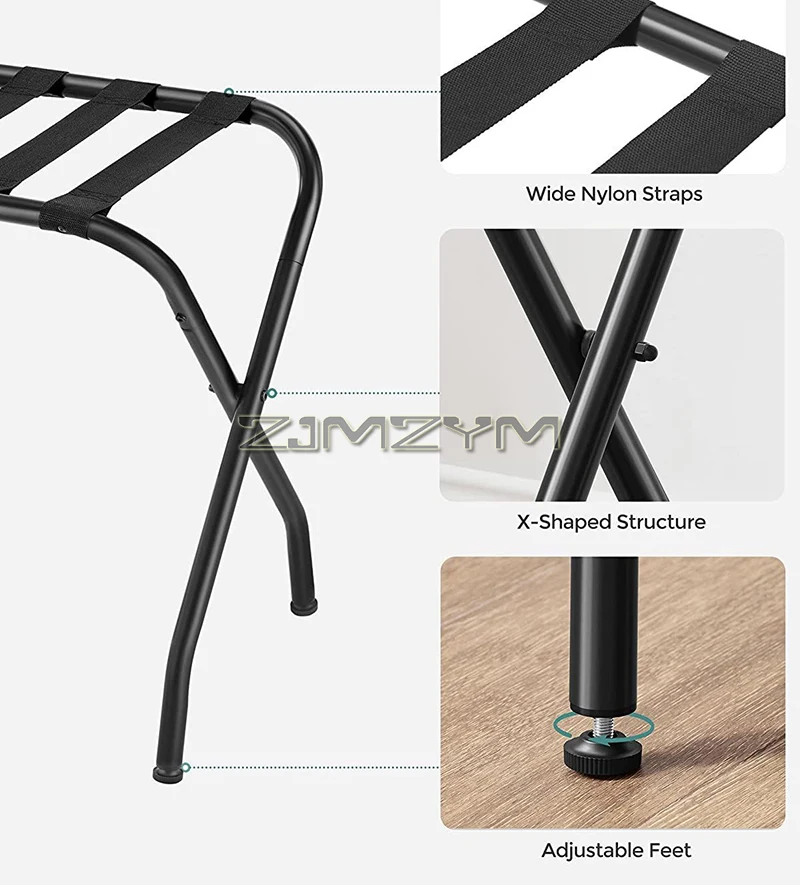 Luggage Rack, Suitcase Holder for Guest Room, Suitcase Stand, Steel Frame, Foldable, Holds up to 100 lb, for Bedroom, Black