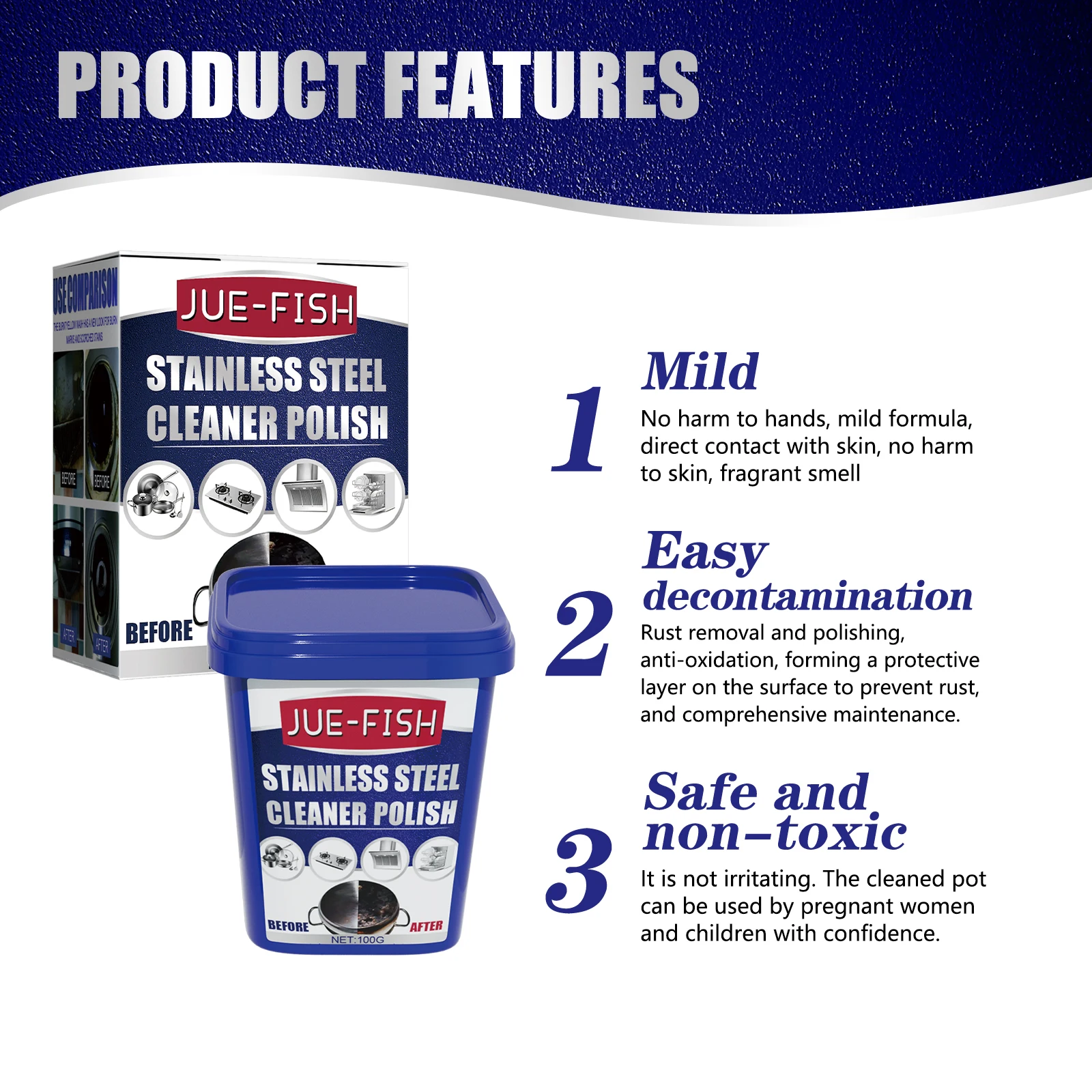 Stainless Steel Cleaning Paste Kitchen Stain Removal Pots & Pans Rusty Stovetop Black Scale Cleaning Paste