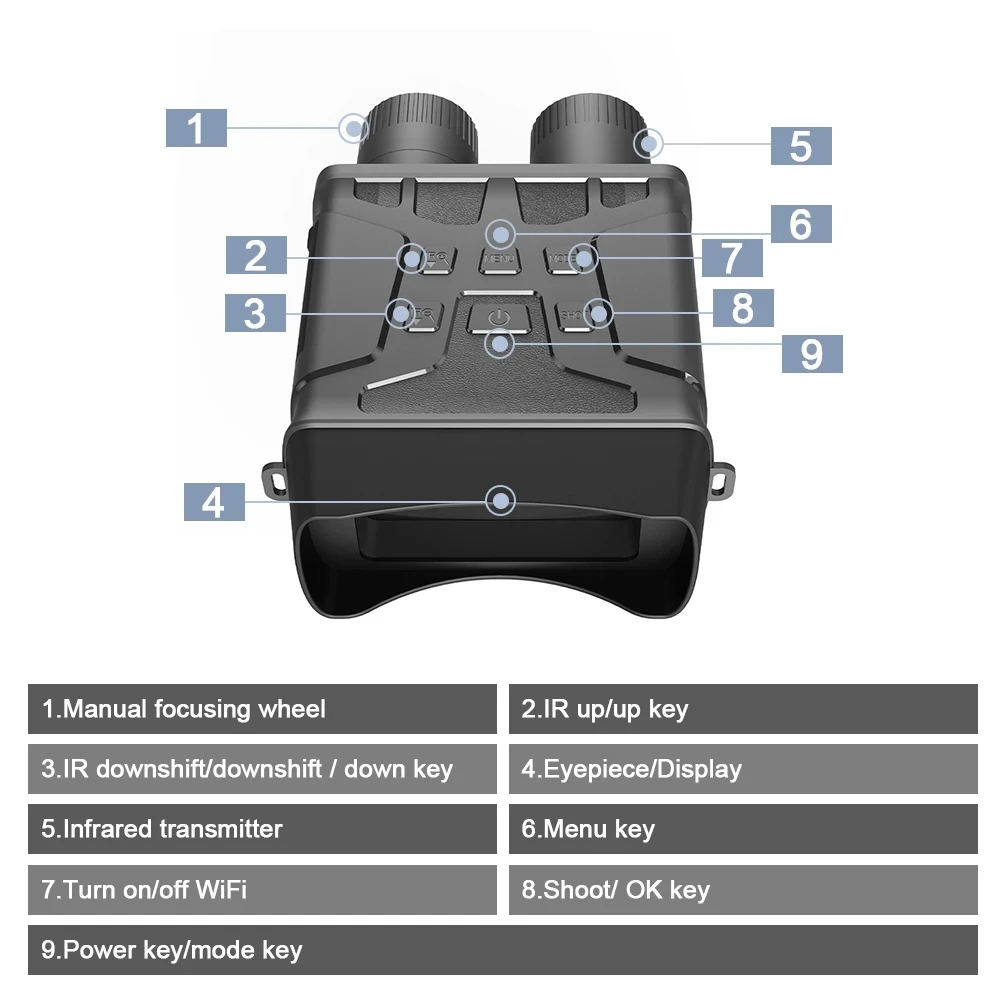 Digital Zoom 300m Binoculars Night Vision Device R6 850nm Infrared 1080P HD 5X Digital Zoom Telescope Outdoor Day Night Dual Use