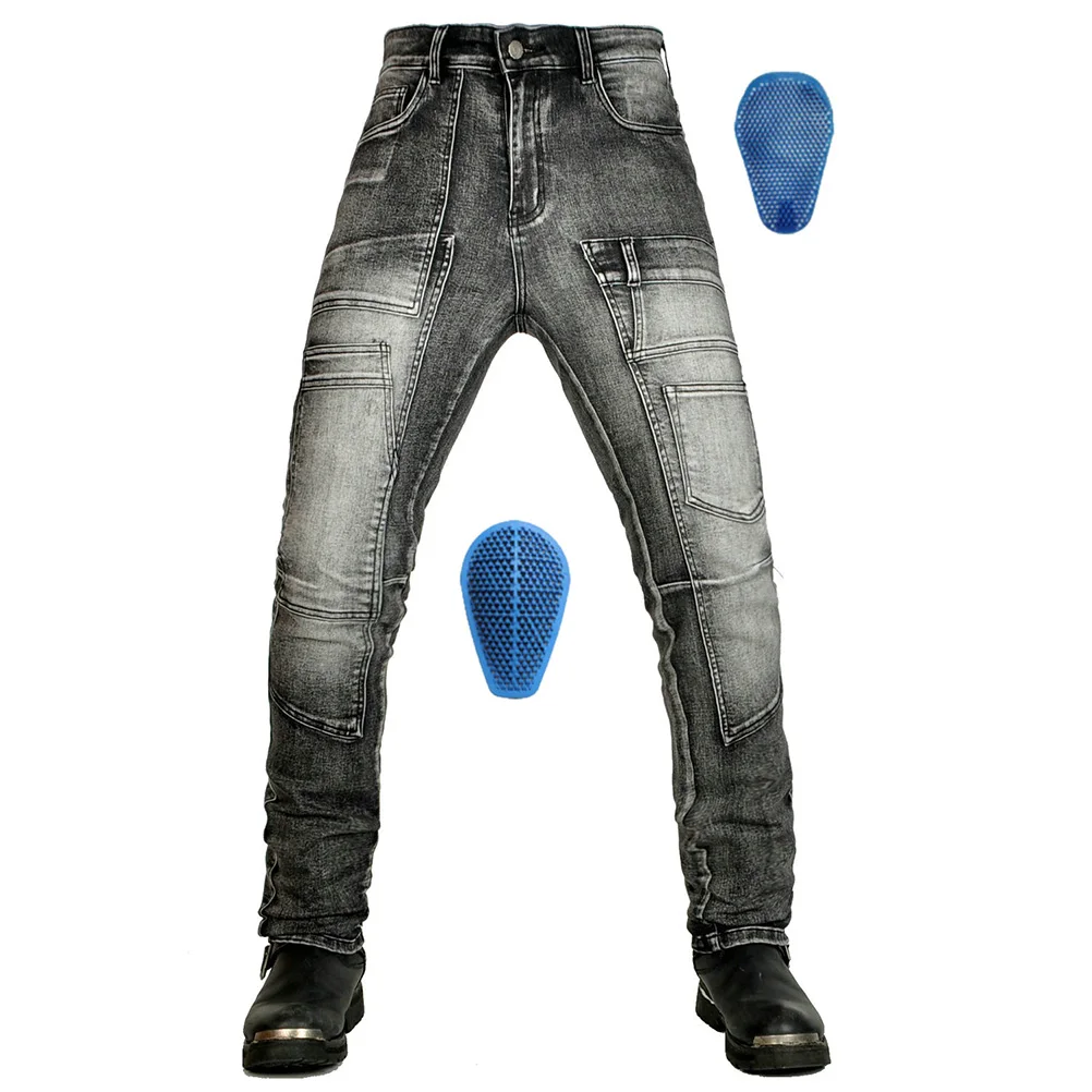 남성용 오프로드 모토크로스 레이싱 보호 바지 CE 아머 실리콘 멀티 포켓 작업복 레트로 오토바이 라이딩 청바지 안티폴