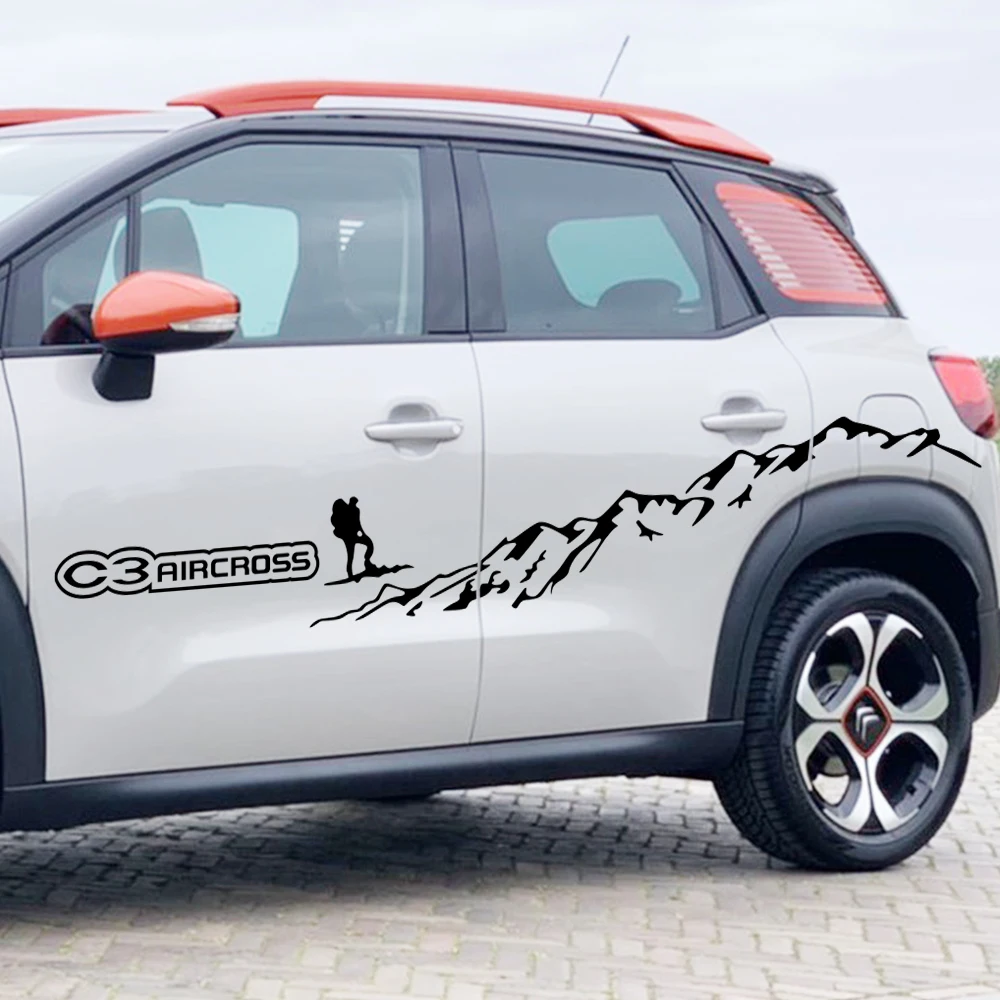 2PCS Car Door Side Stickers For Citroen C3 Aircross Mountain Climbing Graphics Vinyl Film Decals Auto SUV Tuning Accessories