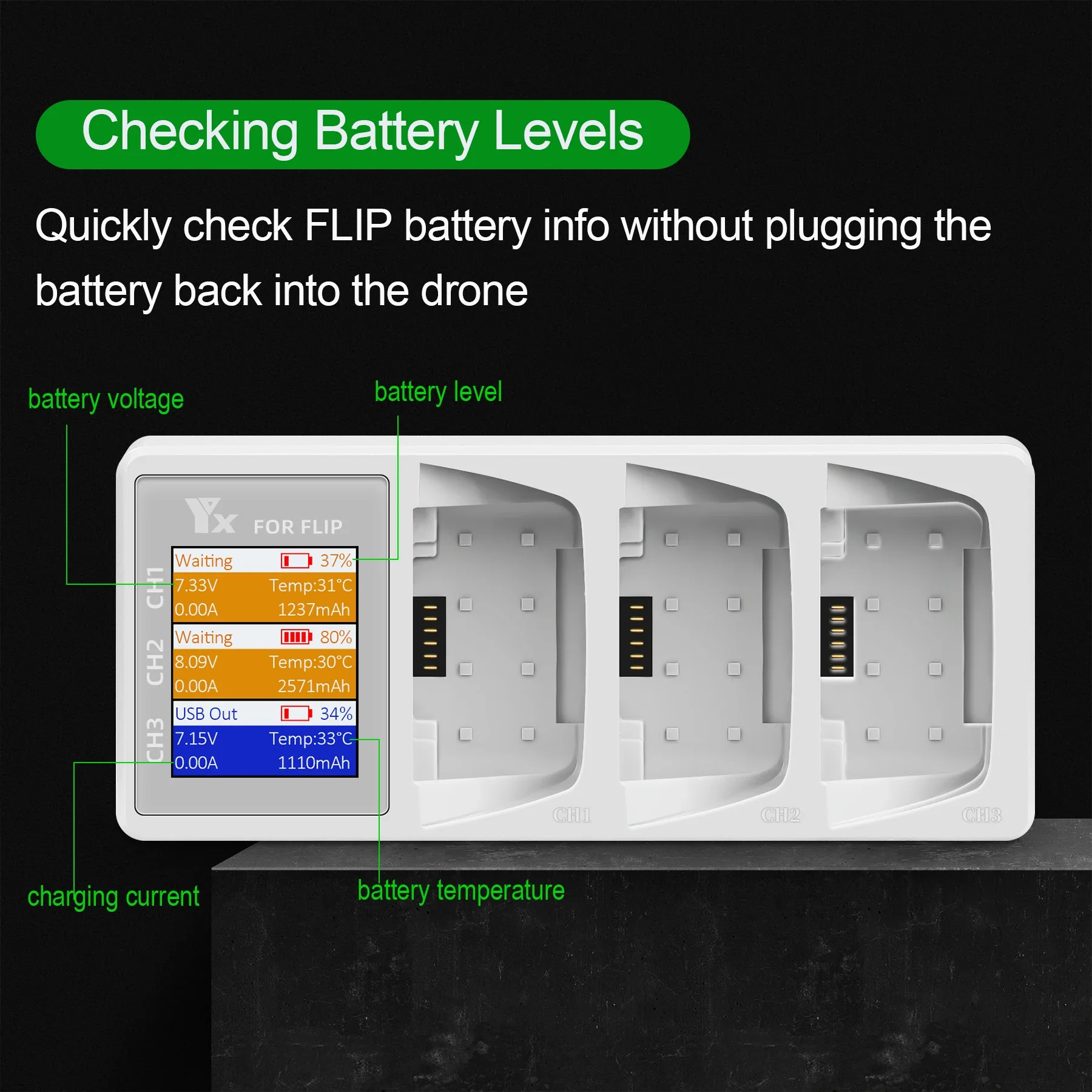 Hub de charge 3 voies pour batterie DJI FLIP - Chargeur intelligent écran couleur