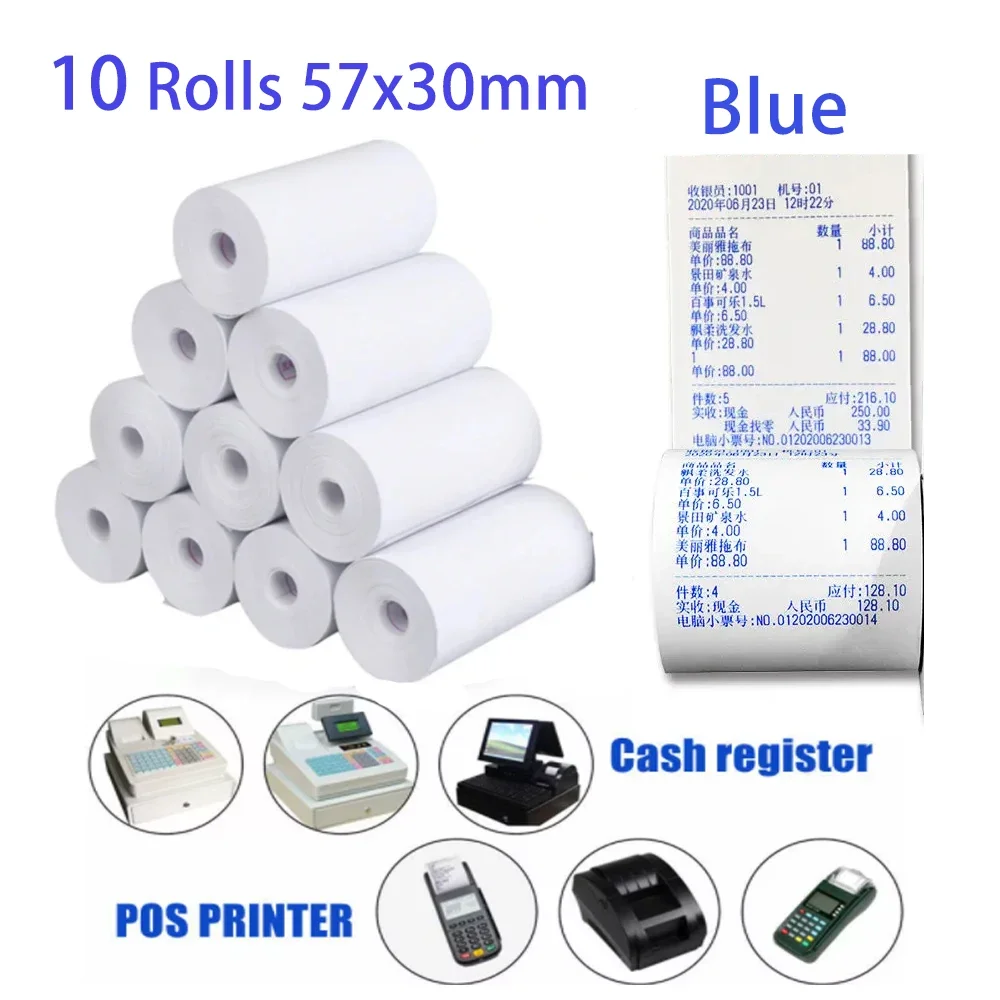 Thermal Paper 57x30mm POS Printer Blue Font 10 Rolls Mini Mobile Bluetooth Cash Register Roll Paper Bill Receipt Printing