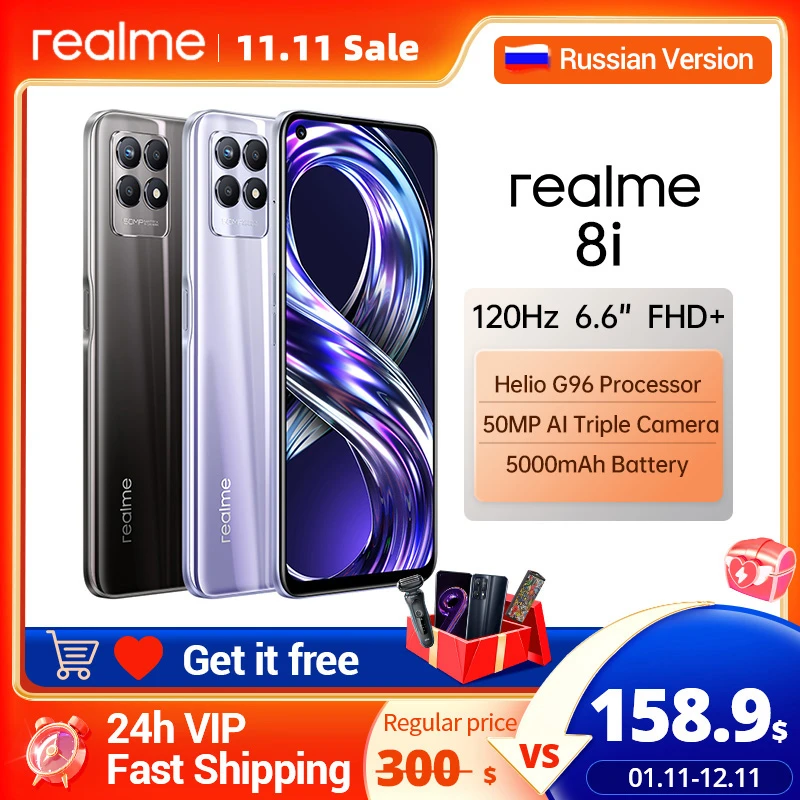 Russian version Realme 8i smartphone 4GB 64GB / 4GB 128GB 120Hz display ...