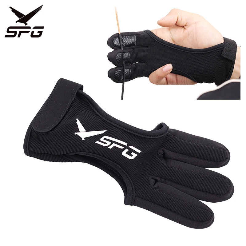 Archery Three Finger Gloves Guard Tab Hunting Recurve Bow And Arrow Gear Different Size Leather Hand Protector Accessories