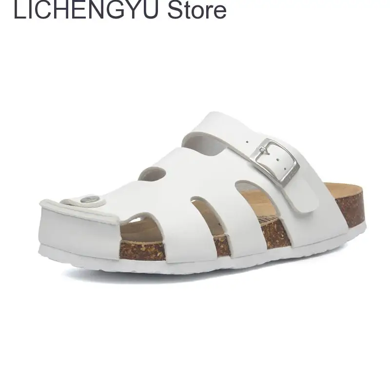 New Summer Buckle Cork Slipper Casual Women Beach Outside Non-slip Closed Toe Cut-outs Slides Shoes