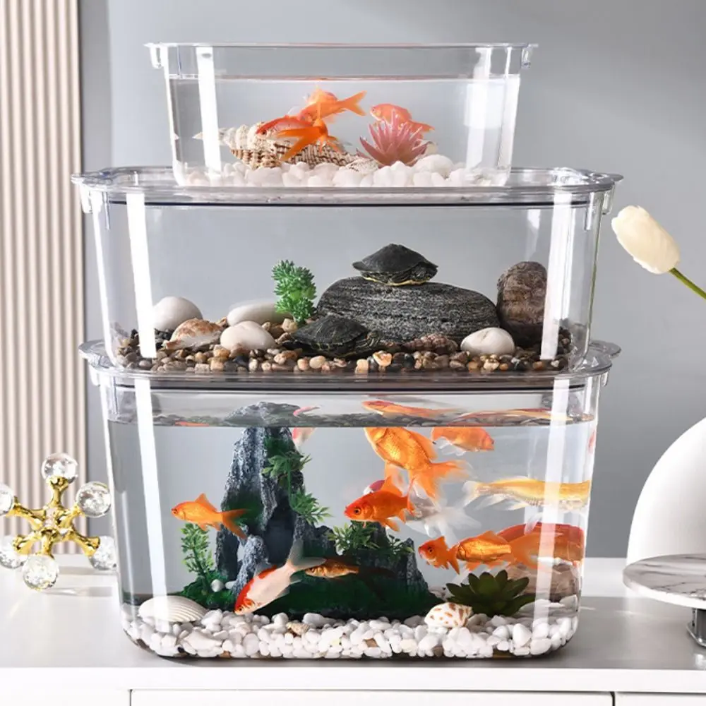 Transparent Explosion-proof Plastic Fish Tank Water Plant Tank PET Tabletop Fish Small Ecological Water