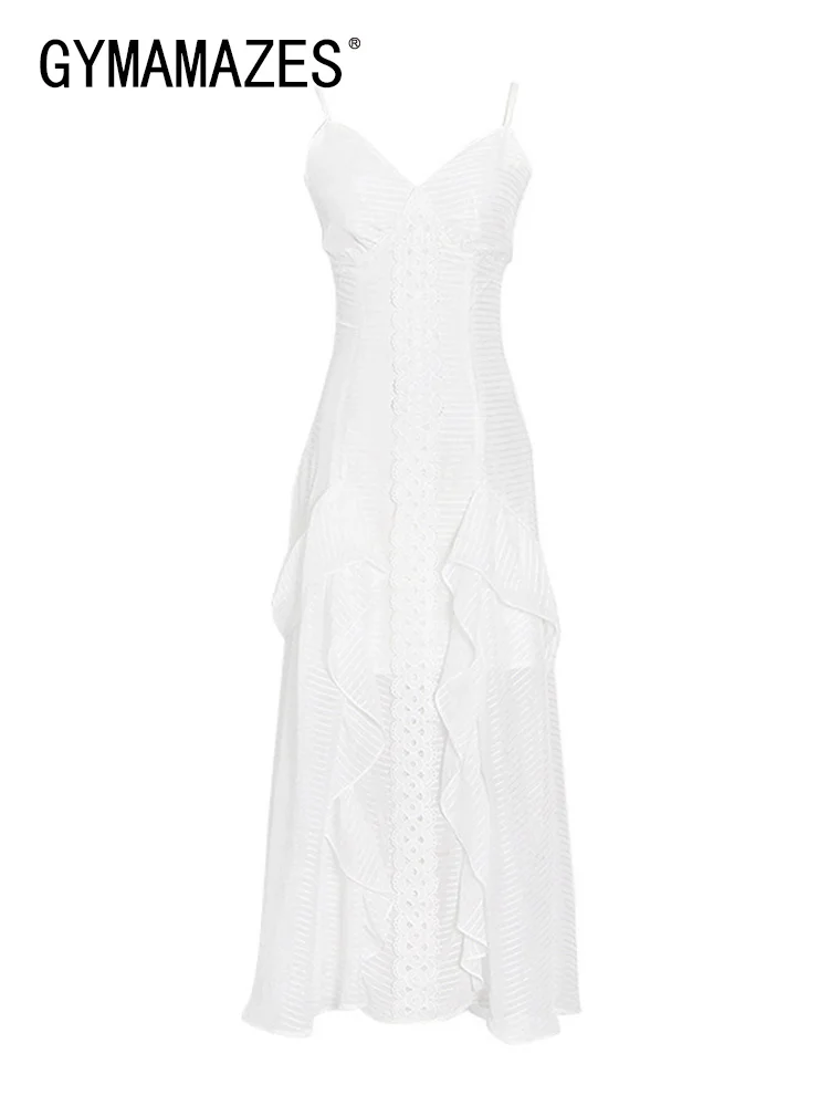Gymamazes Elegant White Sling Dress For Women V Neck Sleeveless High ...