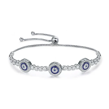 Bamoer Genuine 925 Sterling Silver Luxury Round Blue Evil Eyes Clear Cubic Zircon Crystal Tennis Bracelet Jewelry SCB002 7