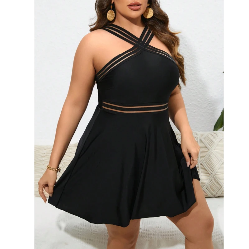 

2024 New Plus Size Women's Swimdress 4XL Two Piece Bathing Suit Large Size Tummy Control Tankini Swimsuit Skirt Swimwear