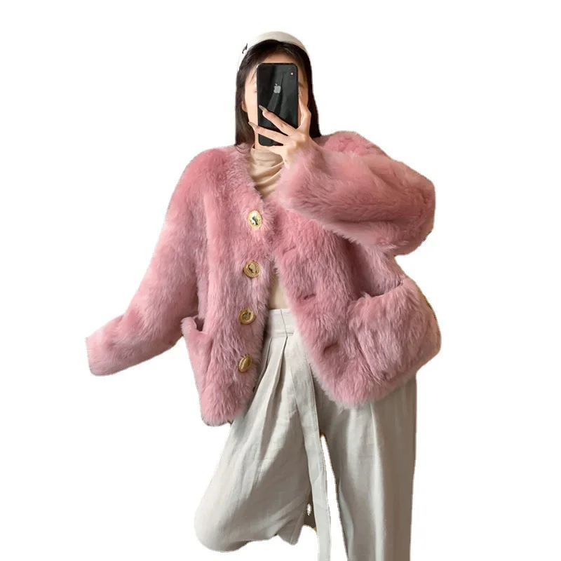 Celebrity Wind Small Fragrance Big Gold Buckle All Wool Tuscany Fur One Piece Women's Fur Sheep Shearing Coat Winter