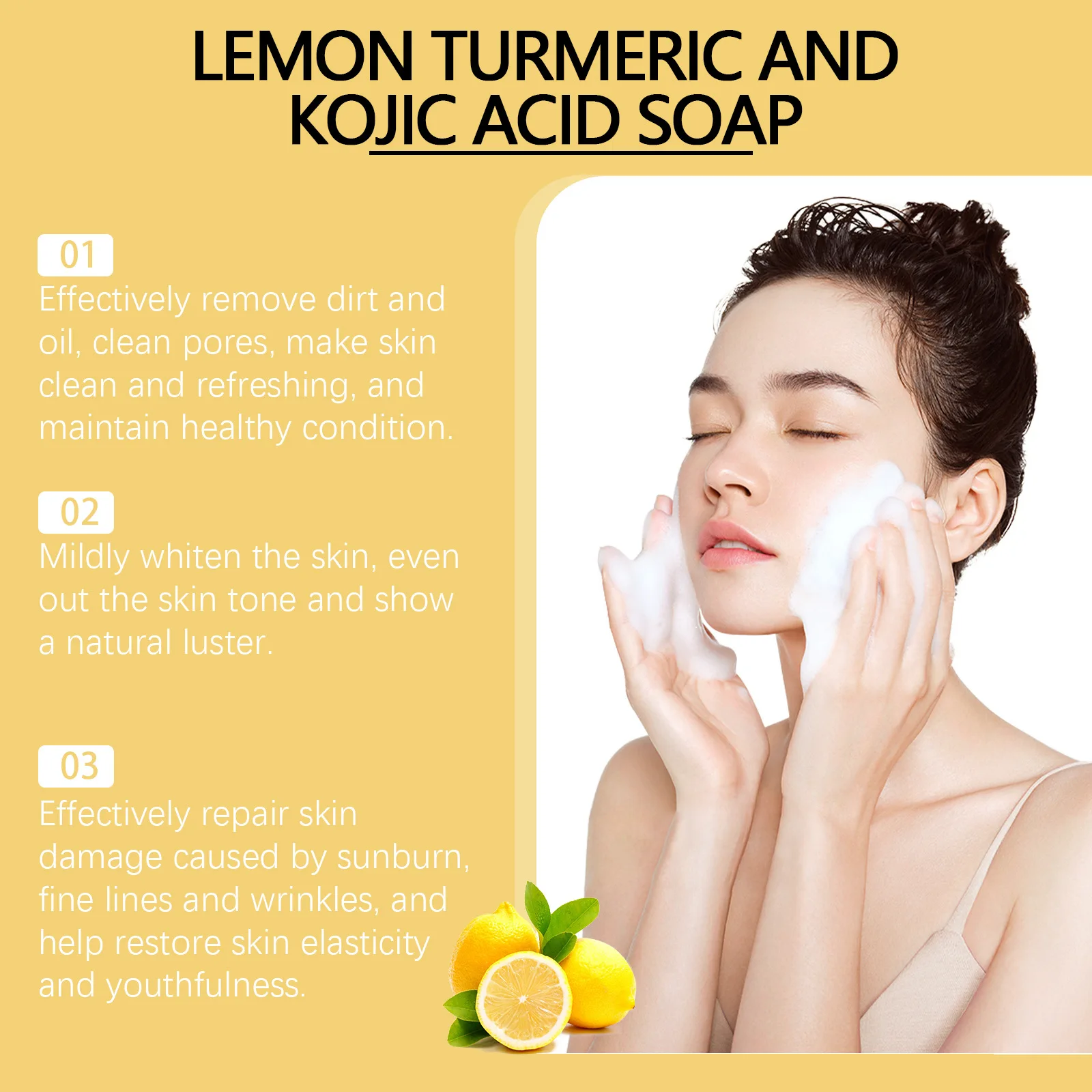Lemon Turmeric Kojic Acid Brightening Soap Cleansing Face Rejuvenation Exfoliating Even Skin Tone Hyaluronic Acid Handmade Soap 5