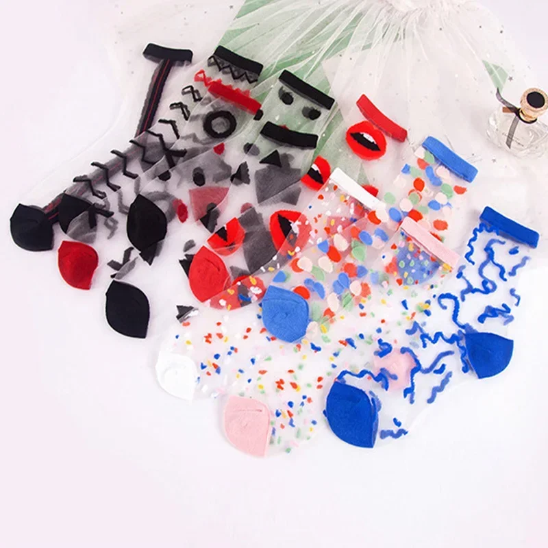 Носки женские кружевные ультратонкие жаккардовые с прозрачными розами, 1 пара